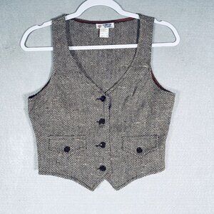 Vintage Tweed Vest Womens S Wool Herringbone Crop Heritage Cottage Academia Prep